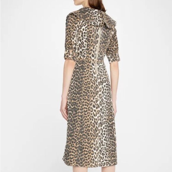 Ganni Leopard Print Midi Denim Dress 38 - Picture 3 of 13
